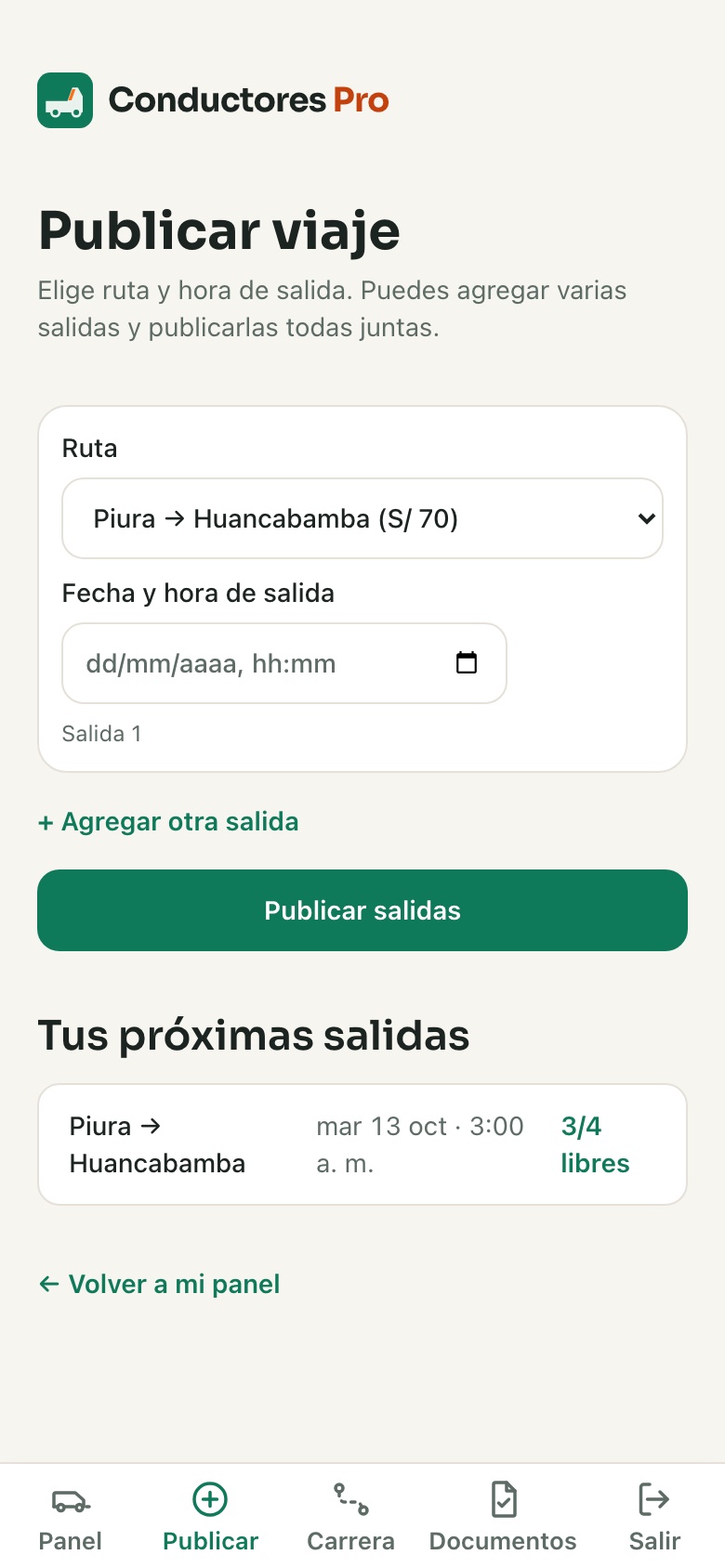 L’autista pubblica la sua partenza