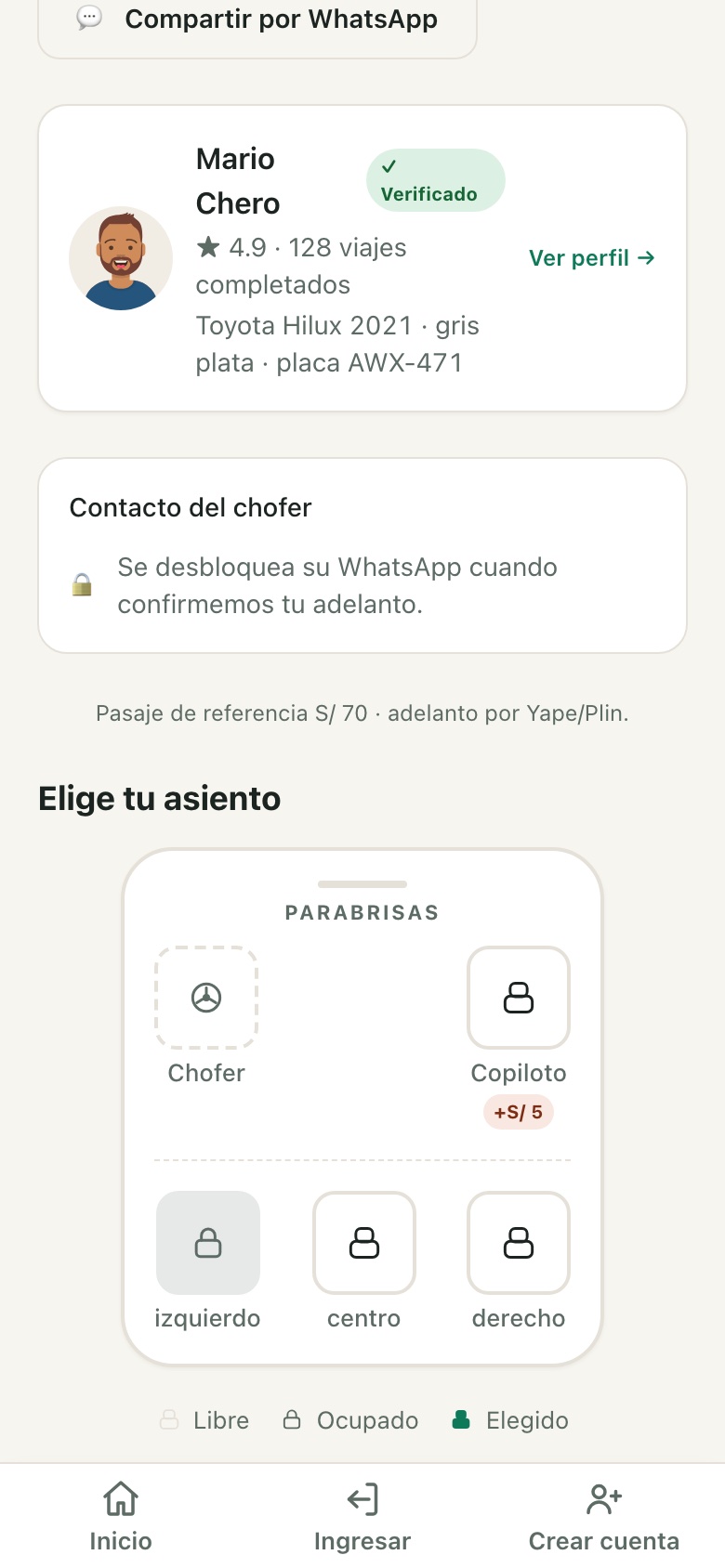 Il passeggero sceglie il suo posto
