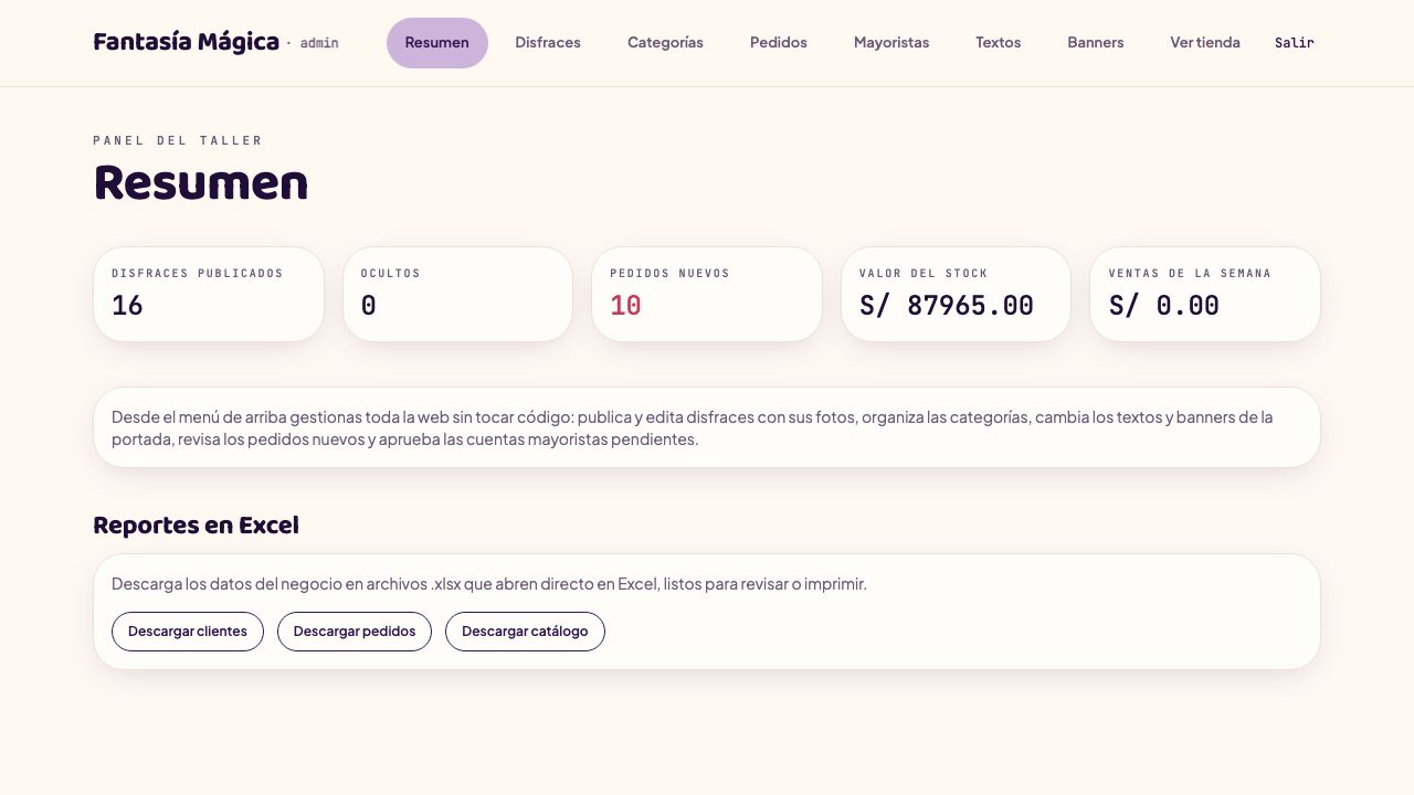 Pannello di amministrazione (database di prova)